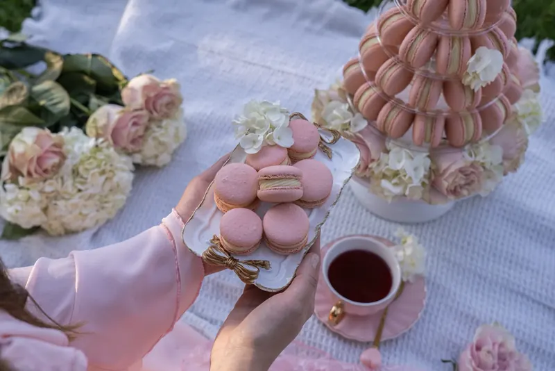 Anastasiia's Bakery macarons served at a garden tea party